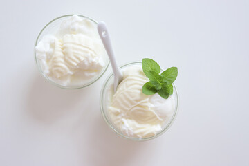 Natural yogurt or yoghurt with cream and mint