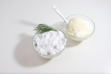 Snezhanka ( Snow white) salad or Tzatziki, tarator dip and yogurt