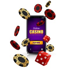 Online casino poker composition with smartphone chips and dice