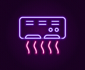 Glowing neon line Air conditioner icon isolated on black background. Split system air conditioning. Cool and cold climate control system. Colorful outline concept. Vector