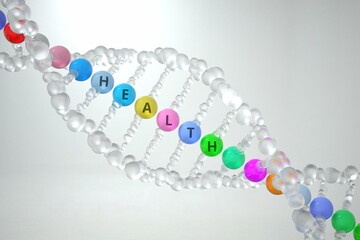 DNA molecule with HEALTH text. 3D rendering