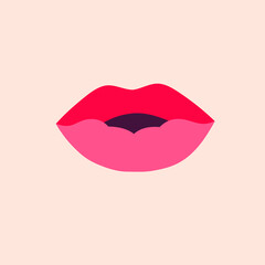 A hand-drawn drawing. Illustration of female lips. The mouth of a girl with a mouth painted with red lipstick. . A mascot for Valentine's Day. Women's beautiful print or postcar