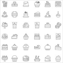 Dessert and sweets outline flat concept icon collection set