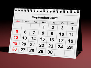 Monthly calendar - month September 2021