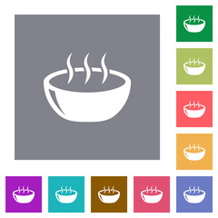 Glossy steaming bowl square flat icons