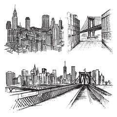 New York sketch illustration, vector.	