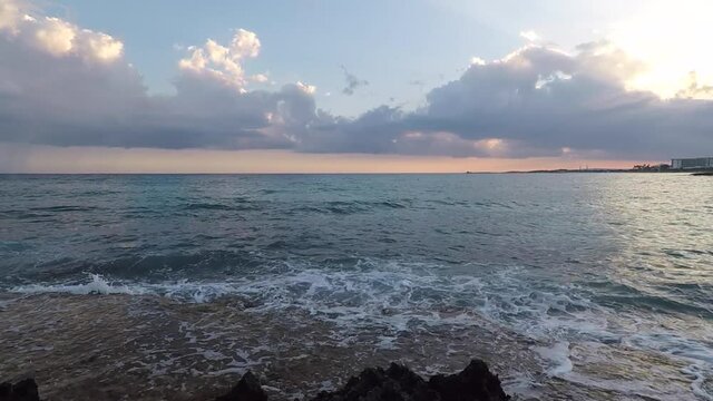 Stormy Mediterranean Sea in the evening in Ayia Napa on Adams Beach in Cyprus