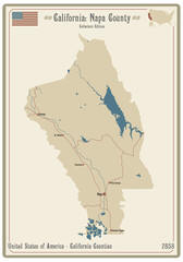 Map on an old playing card of Napa county in California, USA.