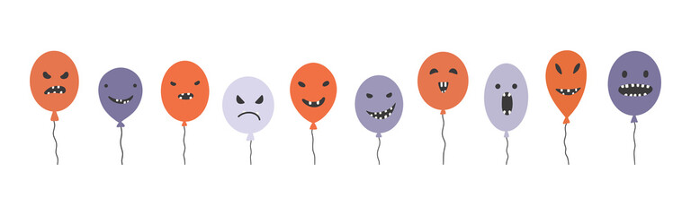 Monsters collection Happy Halloween funny balloons Set with colorful balloons for party invitation or menu design.