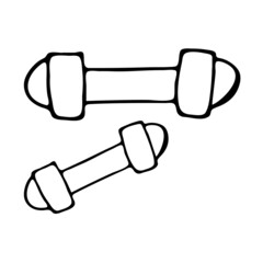A simple contour of dumbbells. Doodle dumbbells for sports. Vector image isolated on a white background