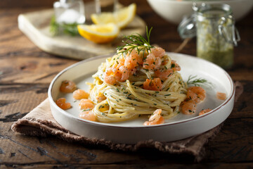Shrimp pasta with dill sauce
