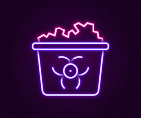Glowing neon line Infectious waste icon isolated on black background. Tank for collecting radioactive waste. Dumpster or container. Biohazardous substances. Colorful outline concept. Vector