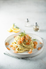 Shrimp pasta with dill sauce