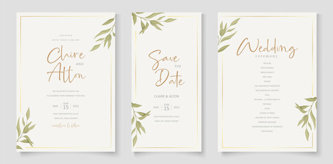 Fototapeta na wymiar Elegant wedding card template with eucalyptus leaf ornament