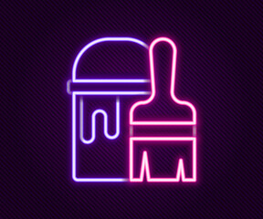 Glowing neon line Paint bucket with brush icon isolated on black background. Colorful outline concept. Vector