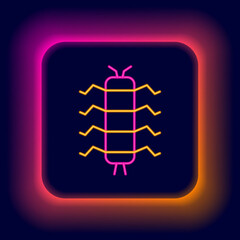 Glowing neon line Centipede insect icon isolated on black background. Colorful outline concept. Vector