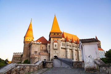 Fototapeta na wymiar hunedoara Castle, also known a Corvin Castle or Hunyadi Castle, is a Gothic-Renaissance castle in Hunedoara, Romania. One of the largest castles in Europe.