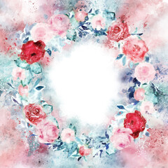 Beautiful watercolor flower circle wreath
