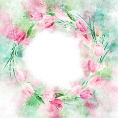 Beautiful watercolor flower circle wreath