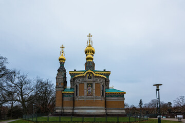 Fototapeta na wymiar ドイツ　ダルムシュタットのマチルダの丘に建つロシア正教会