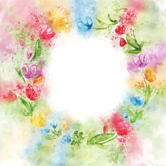 Beautiful watercolor flower circle wreath