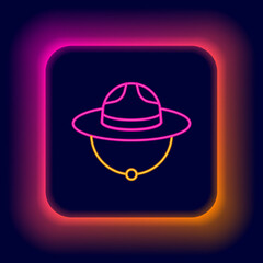 Glowing neon line Canadian ranger hat uniform icon isolated on black background. Colorful outline concept. Vector