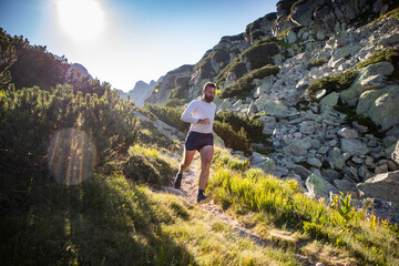 trail runner running in mountain landscape at sunset active lifestyle © Melinda Nagy