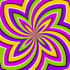 Colorful background with four-pointed star. Optical expansion illusion.