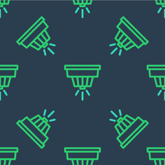 Line Smoke alarm system icon isolated seamless pattern on blue background. Smoke detector. Vector