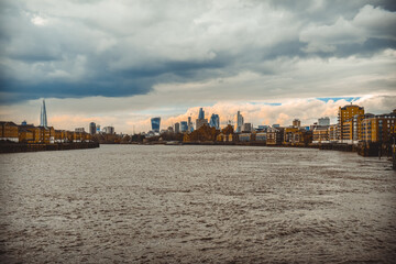 Fototapeta premium Huge rain clouds over the River Thames in London.