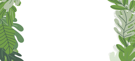 Naklejka premium Floral web banner with drawn color exotic leaves. Nature concept design. Modern floral compositions with summer branches. Vector illustration on the theme of ecology, natura, environment