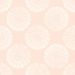 Modern abstract gerbera daisy flower seamless pattern background. Geometric repeat with monochrome pastel pink backdrop. Botanical lino print style design. Simple nature garden repeat for baby shower