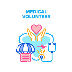 Medical Volunteer Vector Icon Concept. Medical Volunteer Helping Patient With Medicaments And Free Health Examination In Hospital. Social Worker Healthcare Protection Occupation Color Illustration