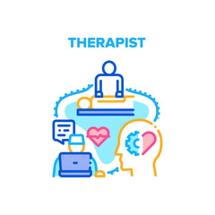 Therapist Doctor Vector Icon Concept. Therapist Doctor Online Examination And Diagnosis, Online Communication And Treatment. Masseur Massaging Patient In Cabinet Color Illustration