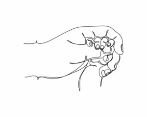 Continuous one line drawing of father hand holding of a newborn baby hand icon in silhouette on a white background. Linear stylized.