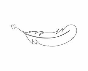 Continuous one line drawing of feather icon in silhouette on a white background. Linear stylized.