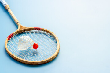 One badminton rackets and shuttlecock close up