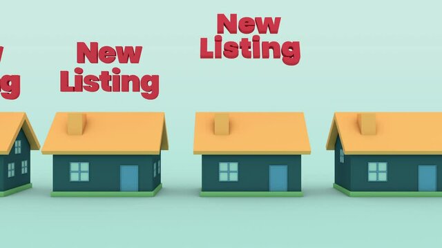 New listing house for sale - home real estate advertisement concept. Seamless loop 3D animation in 4K.