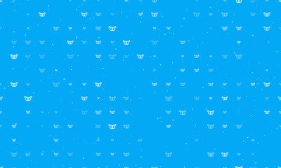 Seamless background pattern of evenly spaced white homosexual symbols of different sizes and opacity. Vector illustration on light blue background with stars