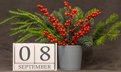 Memory and important date September 8, desk calendar - autumn season.