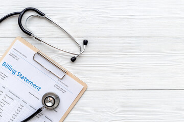 Health care costs and medical billing statement.