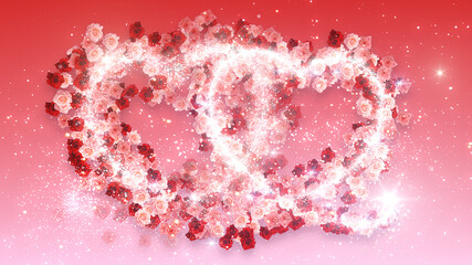 Heart Rose Mix Glitter Sparkling Particles Love Fireworks 3D illustration.