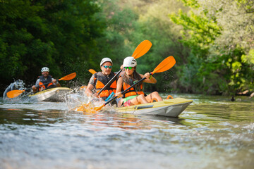 Friends canoeing