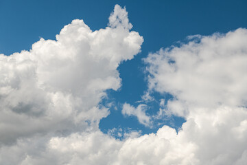 Fototapeta premium Nice blue clouds sky summer nature weather, abstract background with free space for text