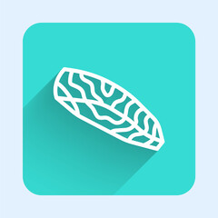White line Fish steak icon isolated with long shadow. Green square button. Vector