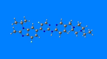 Abemaciclib molecular structure isolated on blue