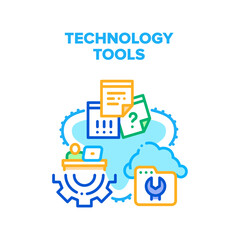 Fototapeta premium Technology Tools Vector Icon Concept. Technology Tools For Developing And Repair Cloud Storage, Paper List For Writing Reminder Or Task. Programmer Professional Occupation Color Illustration