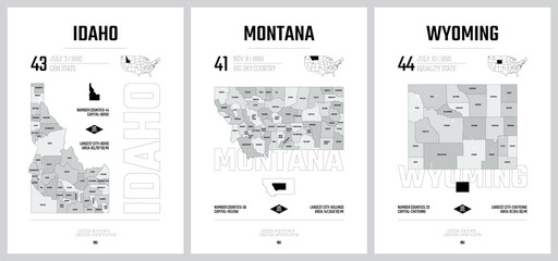 Highly detailed vector silhouettes of US state maps, Division United States into counties, political and geographic subdivisions of a states, Mountain - Nevada, Utah, Arizona - set 15 of 17