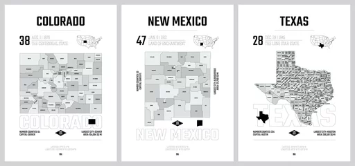 Foto op Canvas Highly detailed vector silhouettes of US state maps, Division United States into counties, political and geographic subdivisions of a states - Colorado, New Mexico, Texas - set 13 of 17 © max_776