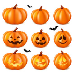 Halloween pumpkins collection, isolated on white.